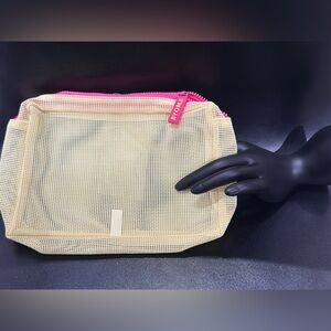 Dior Beige Mesh Cosmetic Bag with Pink Trim